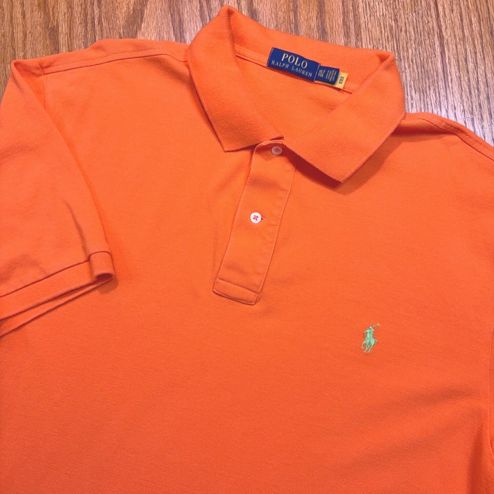 Polo Ralph Lauren Shirt Mens XLT Orange Pique Short Sleeve Pony Logo FLAW